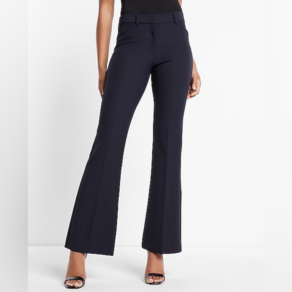 Express Editor Flare Mid Rise Pant- Navy